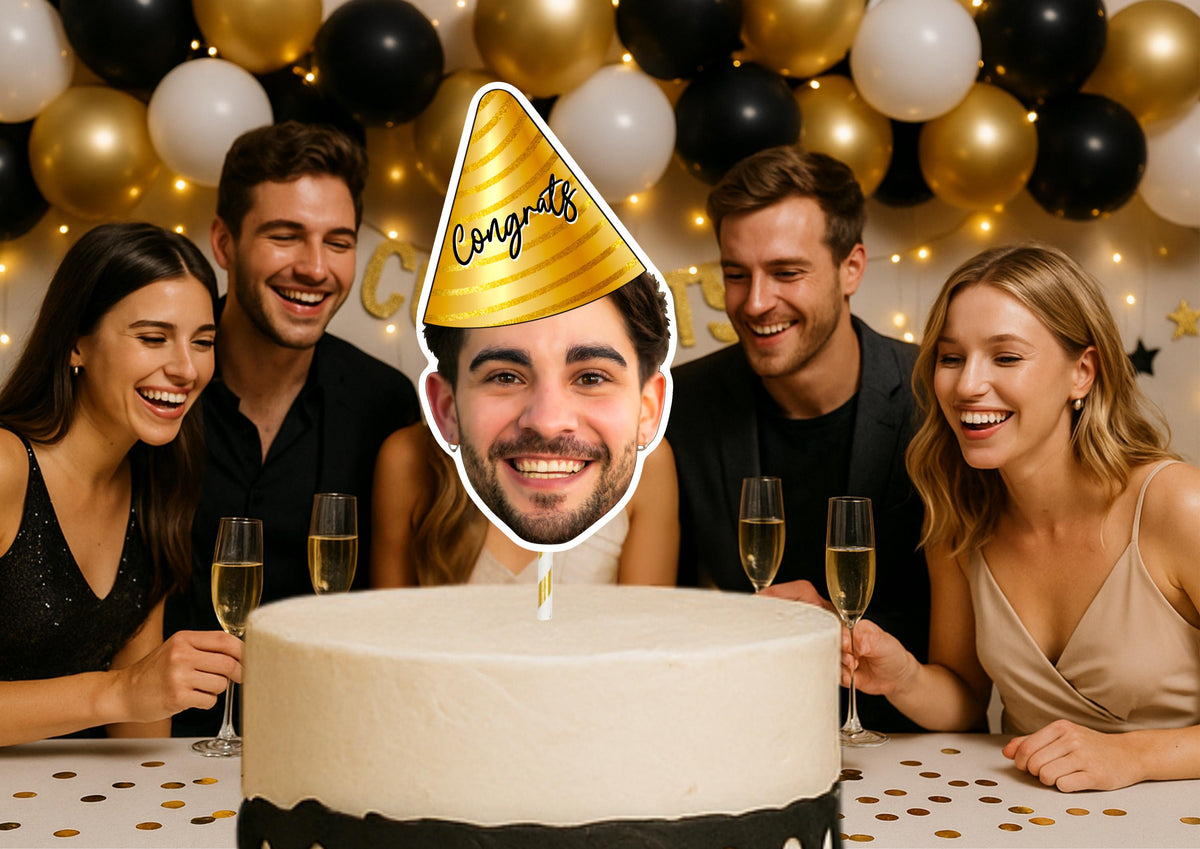 Personalised Office Party Cake Topper: Custom Face Garland for Retirement, Promotion, Farewell Celebration