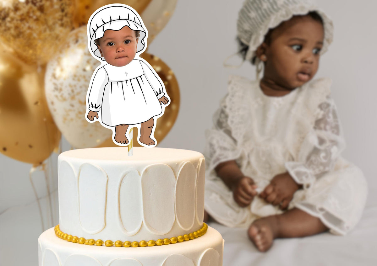 Baptism Cake Topper – Personalised Christening Face cake – Custom Baby Photo - Religious Fun Party Decoration and Decor