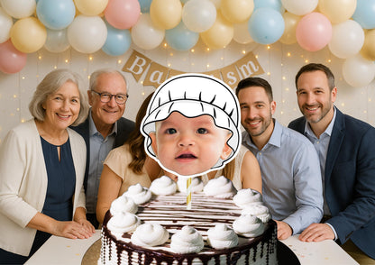 Baptism Cake Topper – Personalised Christening Face cake – Custom Baby Photo - Religious Fun Party Decoration and Decor