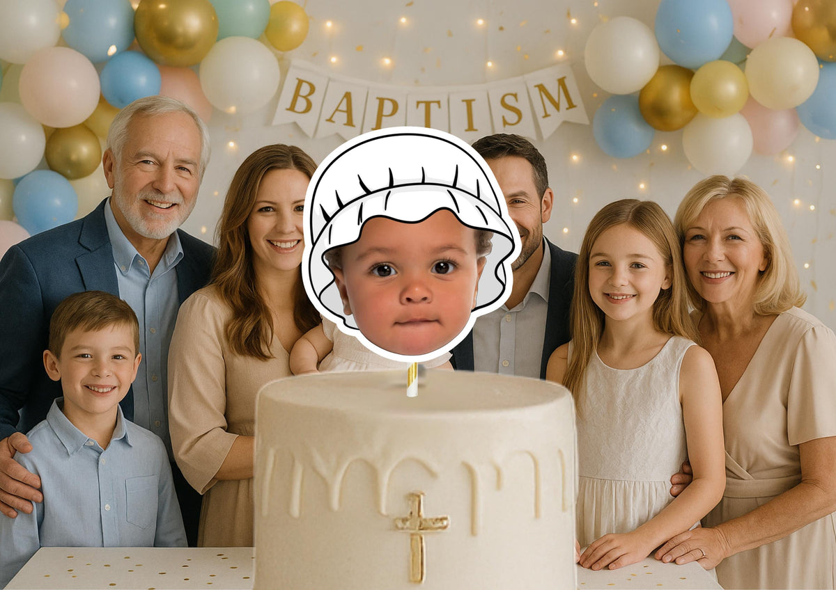 Baptism Cake Topper – Personalised Christening Face cake – Custom Baby Photo - Religious Fun Party Decoration and Decor