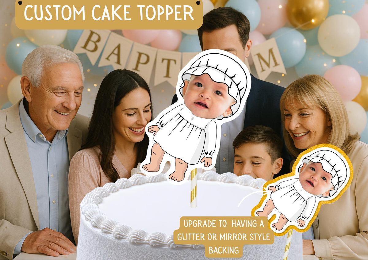 Baptism Cake Topper – Personalised Christening Face cake – Custom Baby Photo - Religious Fun Party Decoration and Decor