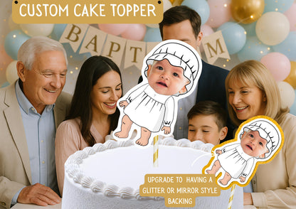 Baptism Cake Topper – Personalised Christening Face cake – Custom Baby Photo - Religious Fun Party Decoration and Decor