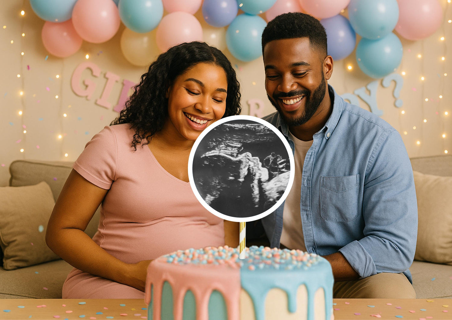 Custom Baby Scan Cake Topper | Personalised Face Garland | Baby Shower, Gender Reveal, Christening and First Birthday Photo Decoration