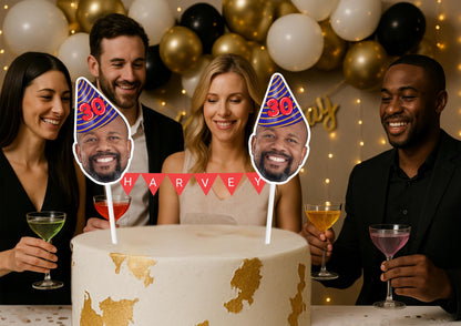 Personalised 30th Birthday Face & Name Bunting Cake Topper | Custom Milestone Party Decoration | Funny Adult Birthday Cake Decoration