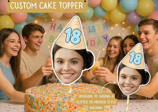 18th Birthday Cake Topper – Custom Face Photo Cake Decoration – Personalised 18th Party Supplies – Funny Photo Cake Props