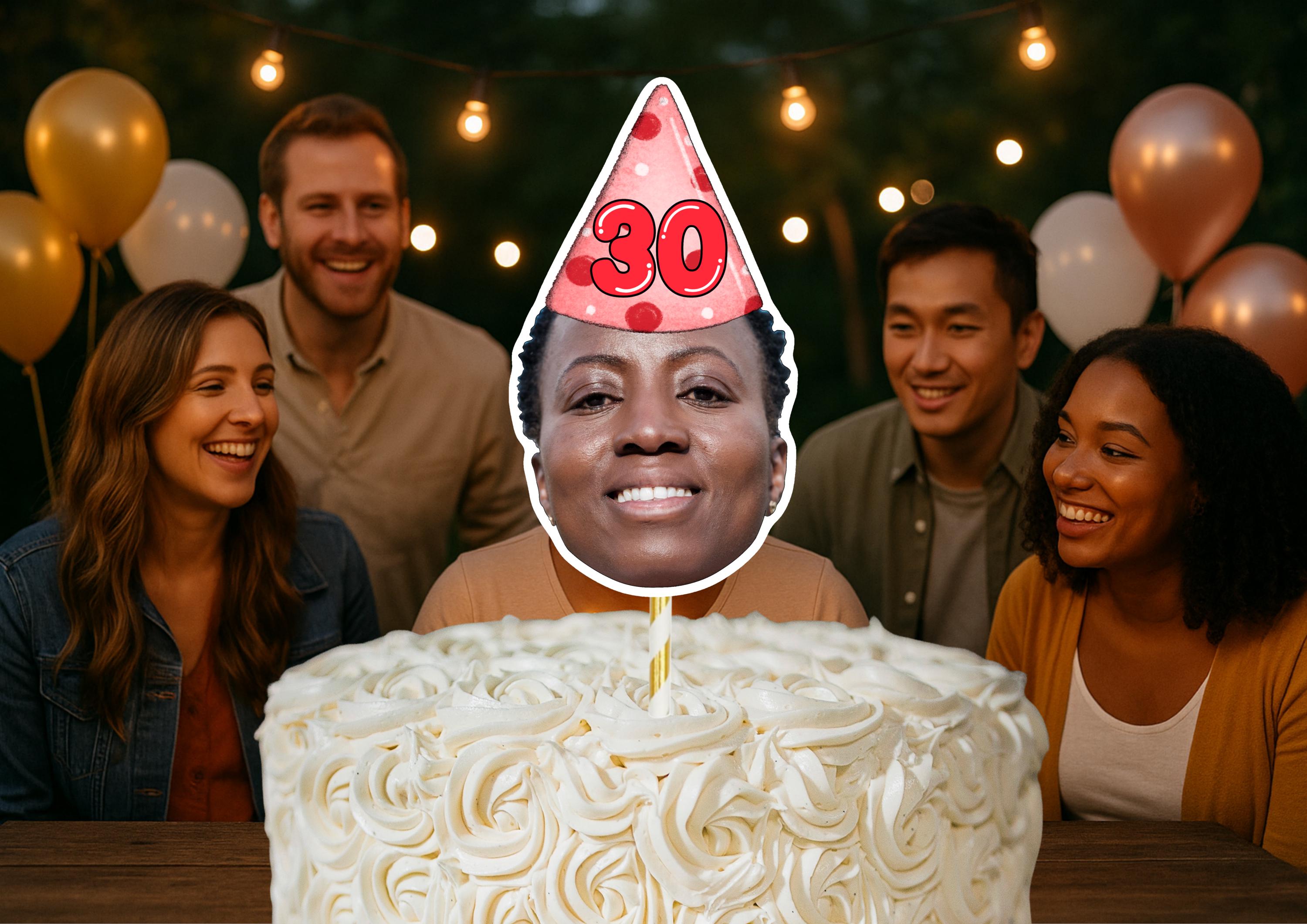 30th Birthday Cake Topper – Custom Face Photo Cake Decoration – Personalised 30th Party Supplies – Funny Birthday Cake Props