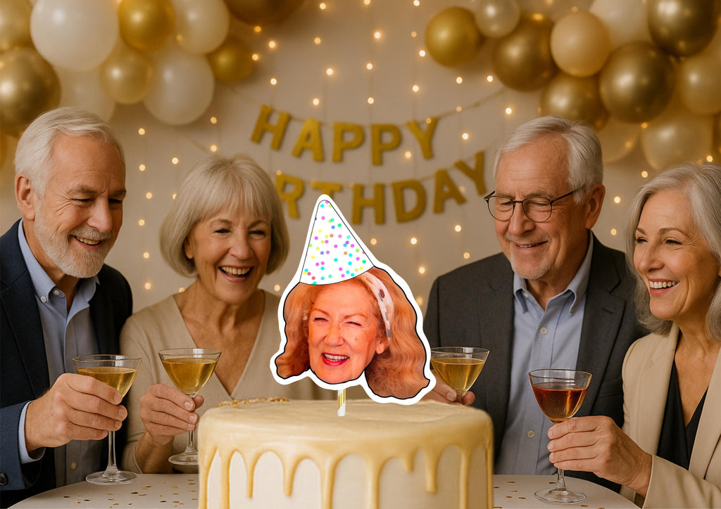 Personalised Milestone Birthday Cake Topper with Custom Face Photo for 50th, 60th, 70th Celebrations