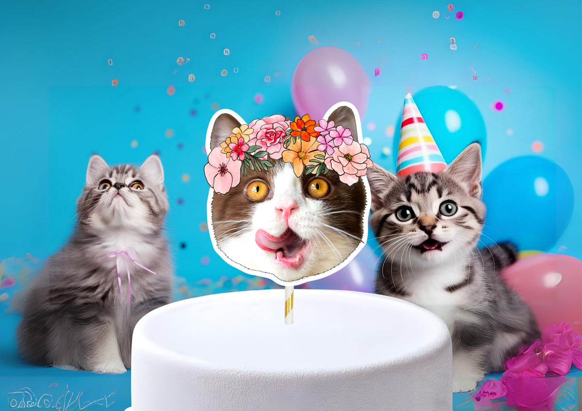 Personalised Pet Face Cake Topper: Custom Dog or Cat Birthday Decoration for Smash & Celebration
