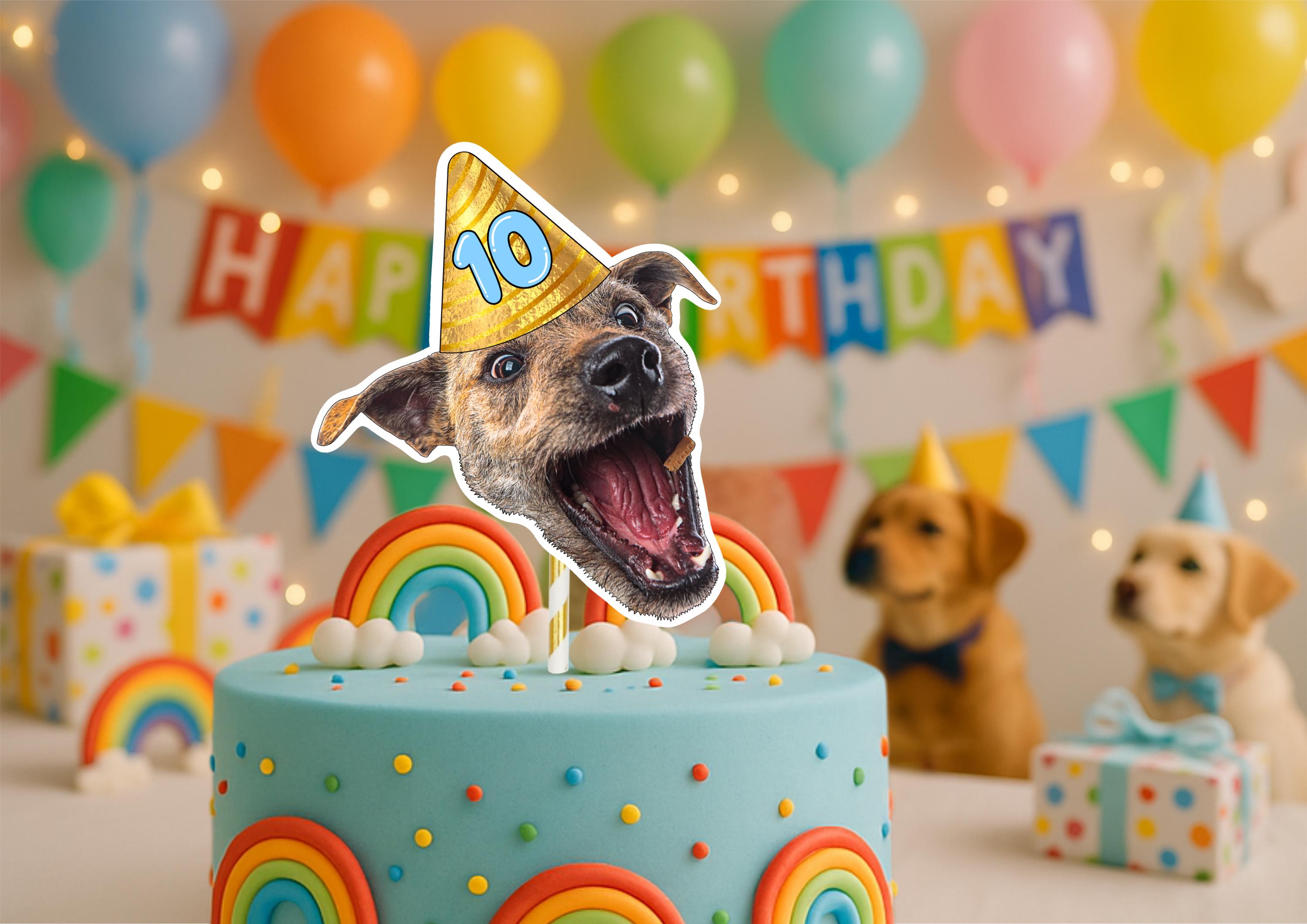 Dog Cake Topper – Custom Dog Face Photo Cake Decoration – Personalised Dog Birthday Party Supplies – Funny Pawty Cake Props