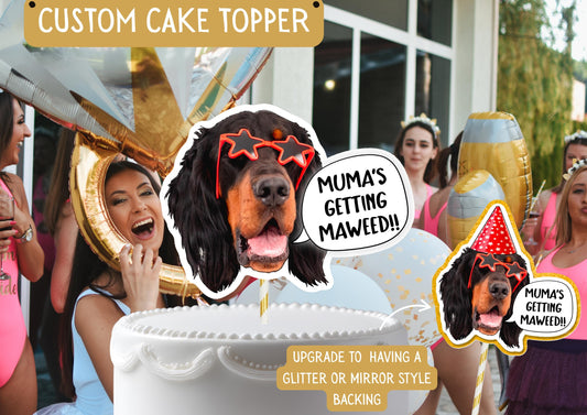 Pet Wedding Cake Topper – Custom Dog or Cat Face Cake Decoration – Personalised Pet Wedding Party Supplies – Funny Bride & Groom Cake Props