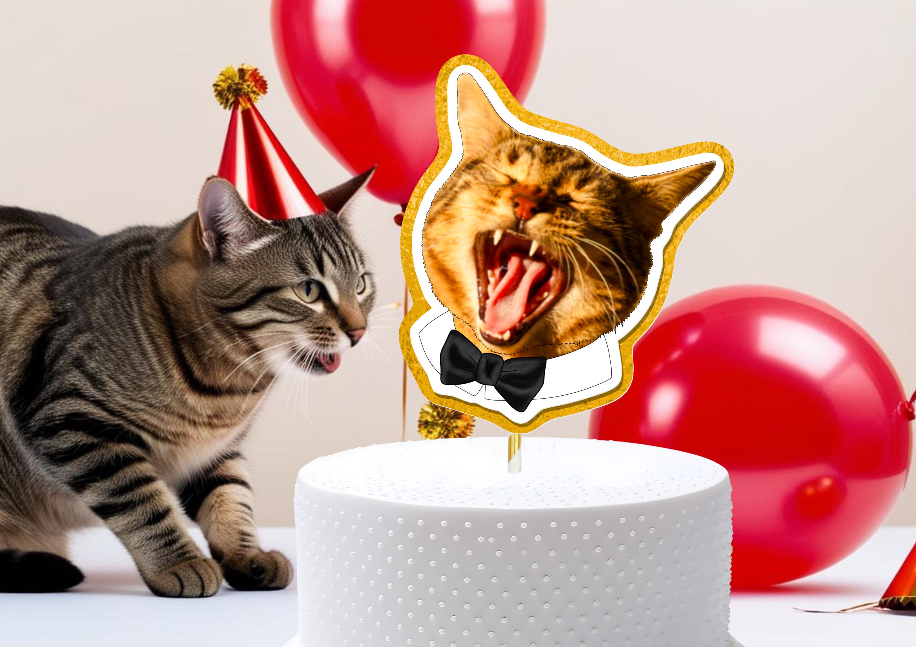 Pet Wedding Cake Topper – Custom Dog or Cat Face Cake Decoration – Personalised Pet Wedding Party Supplies – Funny Bride & Groom Cake Props