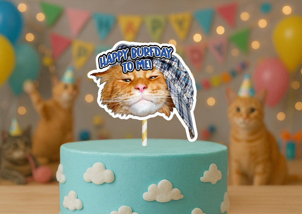 Cat Cake Topper – Custom Cat Face Photo Cake Decoration – Personalised Cat Birthday Party Supplies – Funny Kitty Cake Props