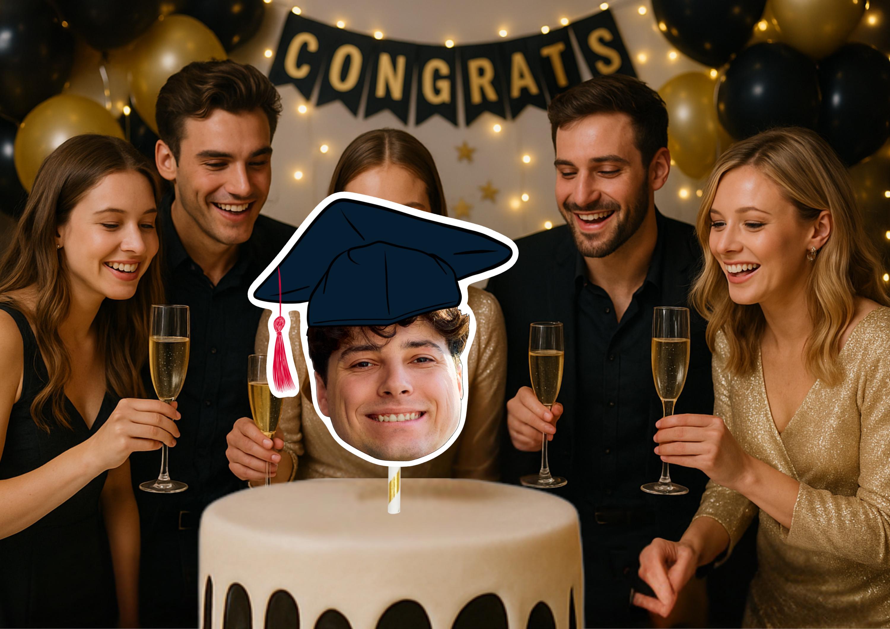 Graduation Cake Topper – Custom Face Photo Cake Decoration – Personalised Graduate Party Supplies – Funny Congrats Grad Cake Props
