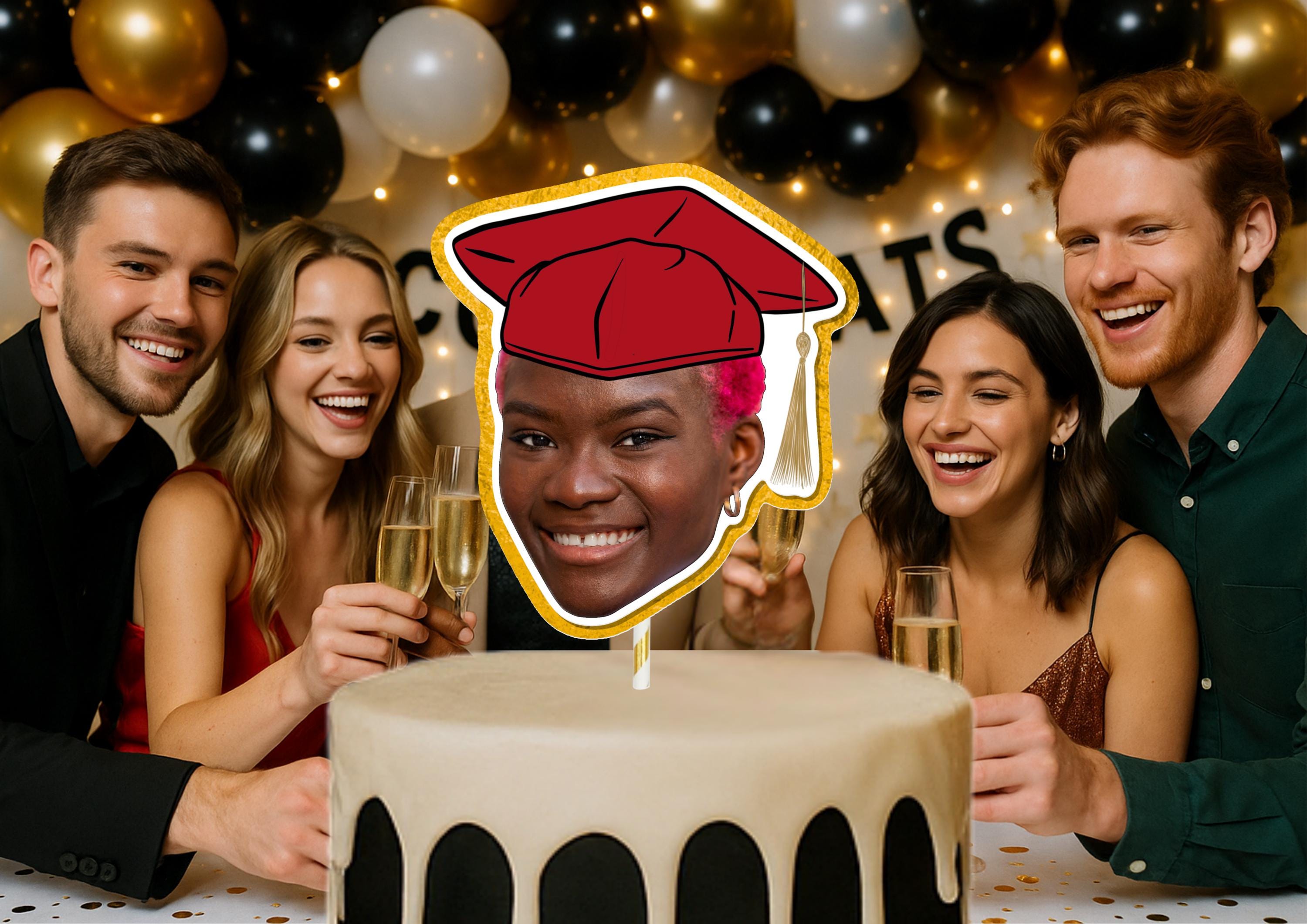 Graduation Cake Topper – Custom Face Photo Cake Decoration – Personalised Graduate Party Supplies – Funny Congrats Grad Cake Props