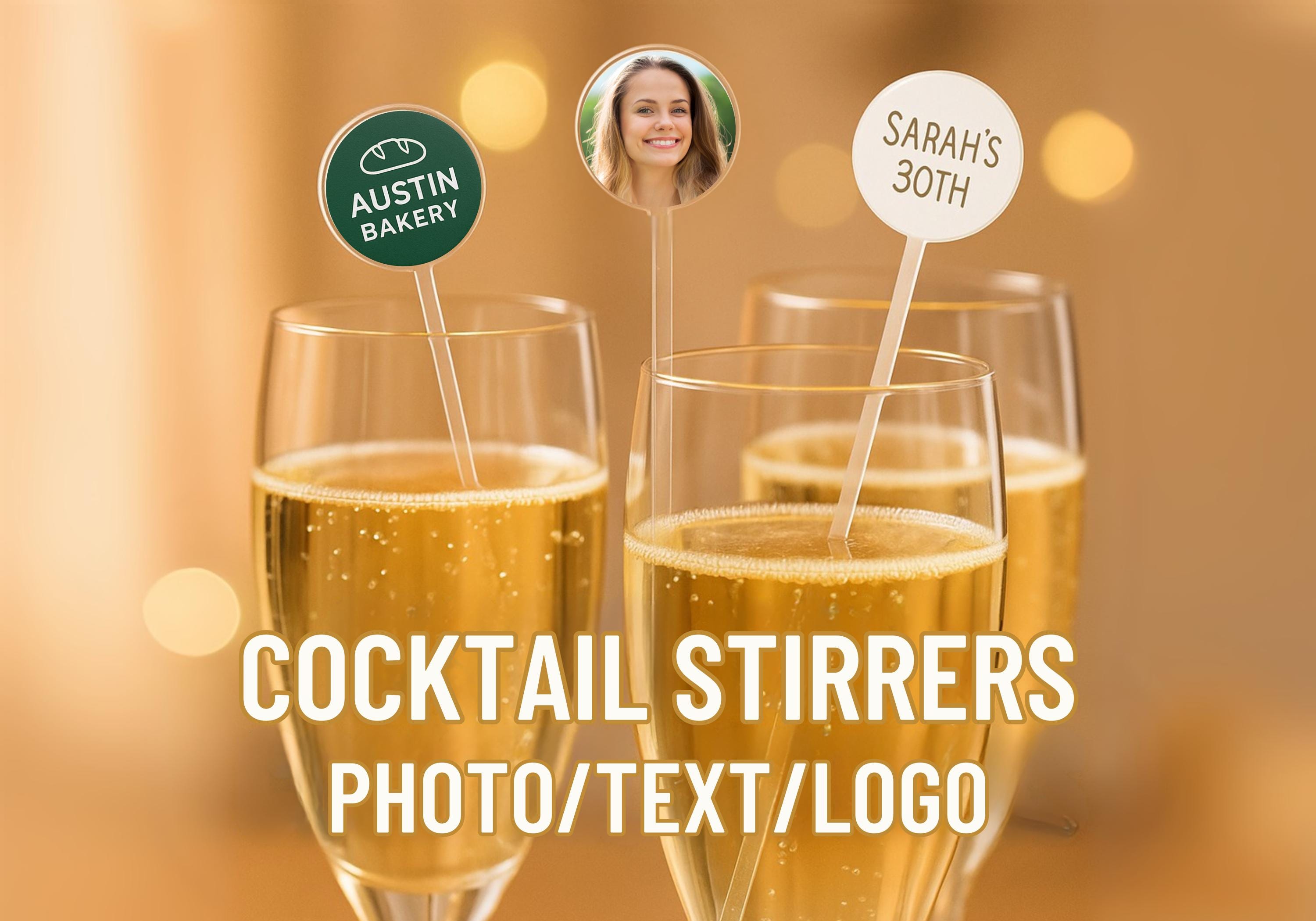 Corporate Cocktail Stirrers | Custom Logo, Text or Event Branding | Business Party Drink Stirrers | One-Sided or Double-Sided