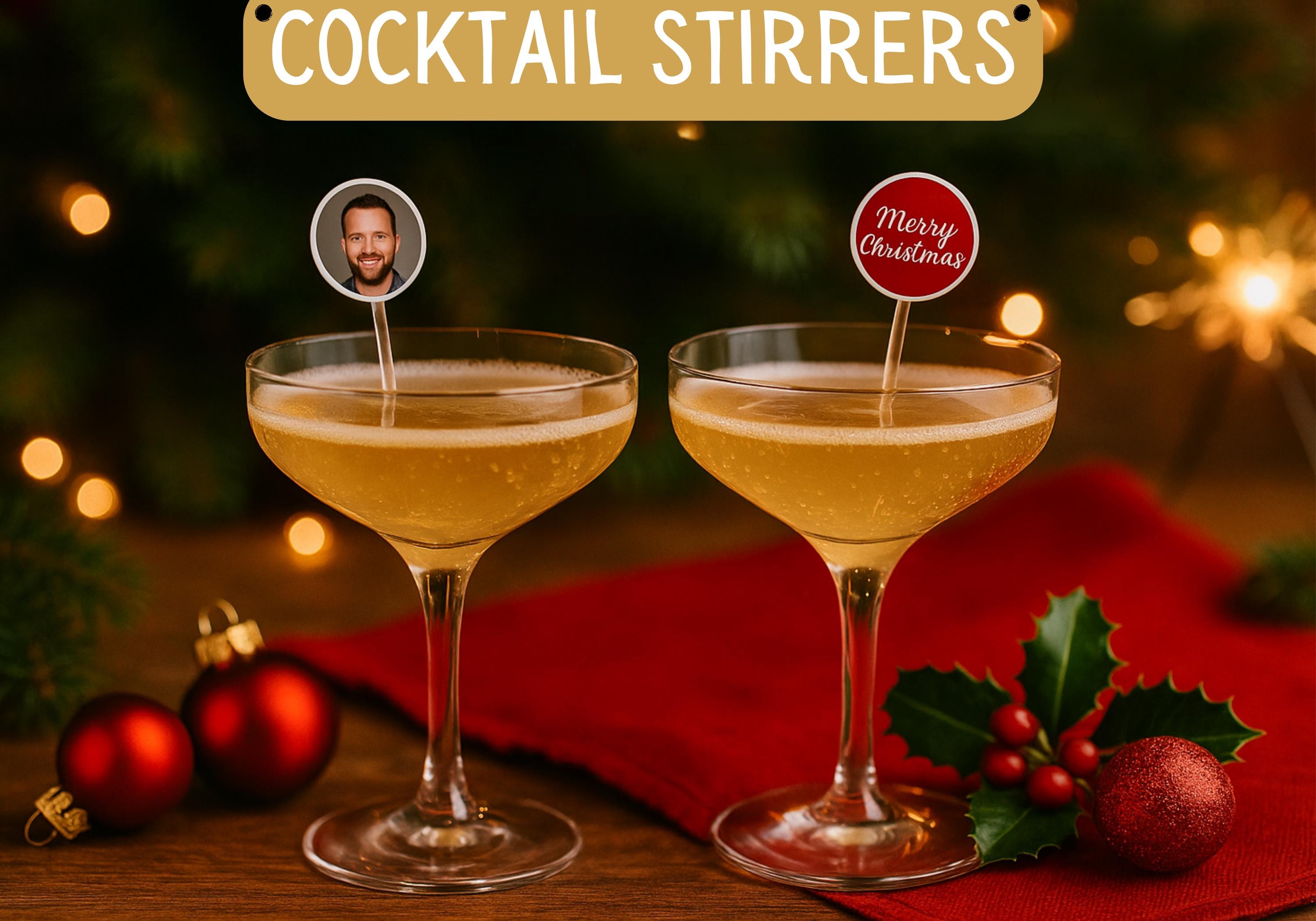 Christmas Cocktail Stirrers | Personalised Face, Logo, or Text | Festive Party Drink Stirrers | One-Sided or Double-Sided