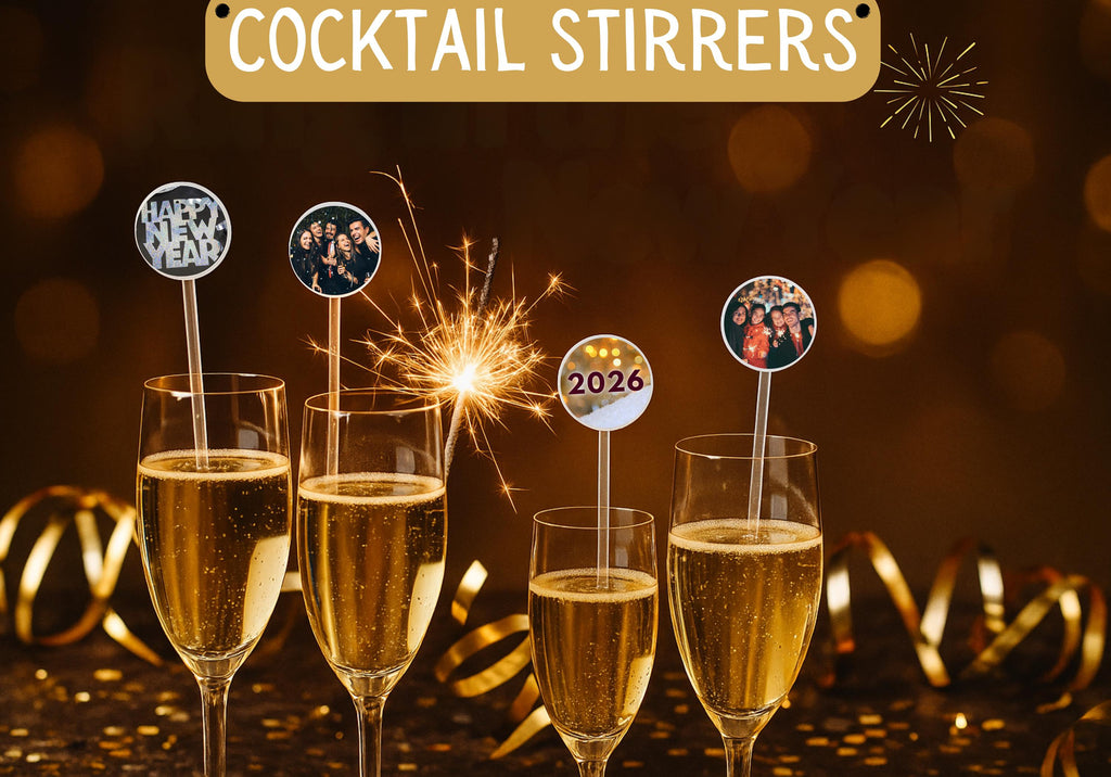 New Year’s Eve Cocktail Stirrers | Personalised Face, Logo or Text | Party Drink Stirrers for Countdown Celebrations | One/Double-Sided