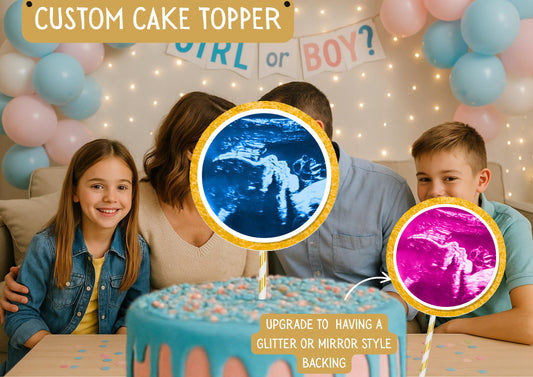Personalized Baby Scan Cake Topper: Photo Face Garland for Shower, Gender Reveal, Christening, 1st Birthday
