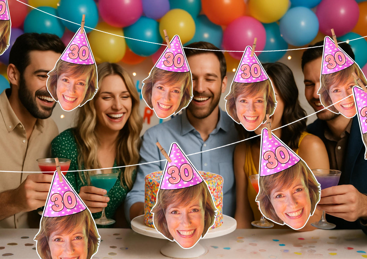 30th Birthday Banner – Funny Personalised Face Garland – “Hot Since 1995” Custom Photo Banner – Milestone Birthday Decoration for Adults
