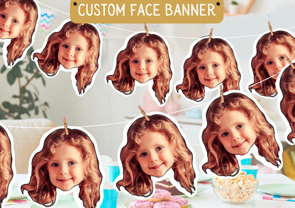 Personalised face banner made from your photo. Fun and unique party decoration for birthdays, celebrations, and special occasions.