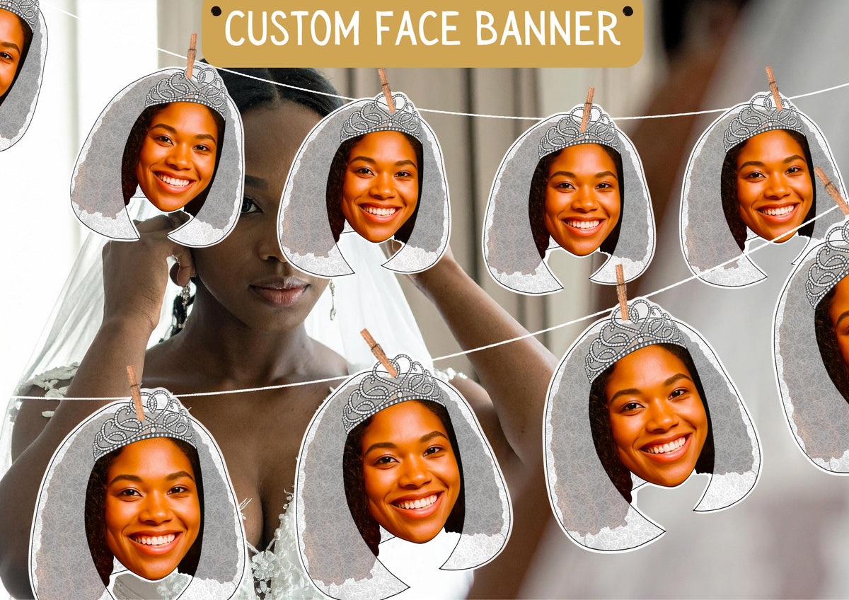 Bridal Shower Banner – Personalised Face Garland – Funny Photo Banner for Hen Party or Wedding Shower – Custom Bride & Friends Decoration