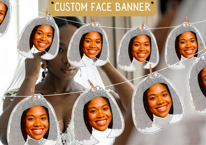 Bridal Shower Banner – Personalised Face Garland – Funny Photo Banner for Hen Party or Wedding Shower – Custom Bride & Friends Decoration