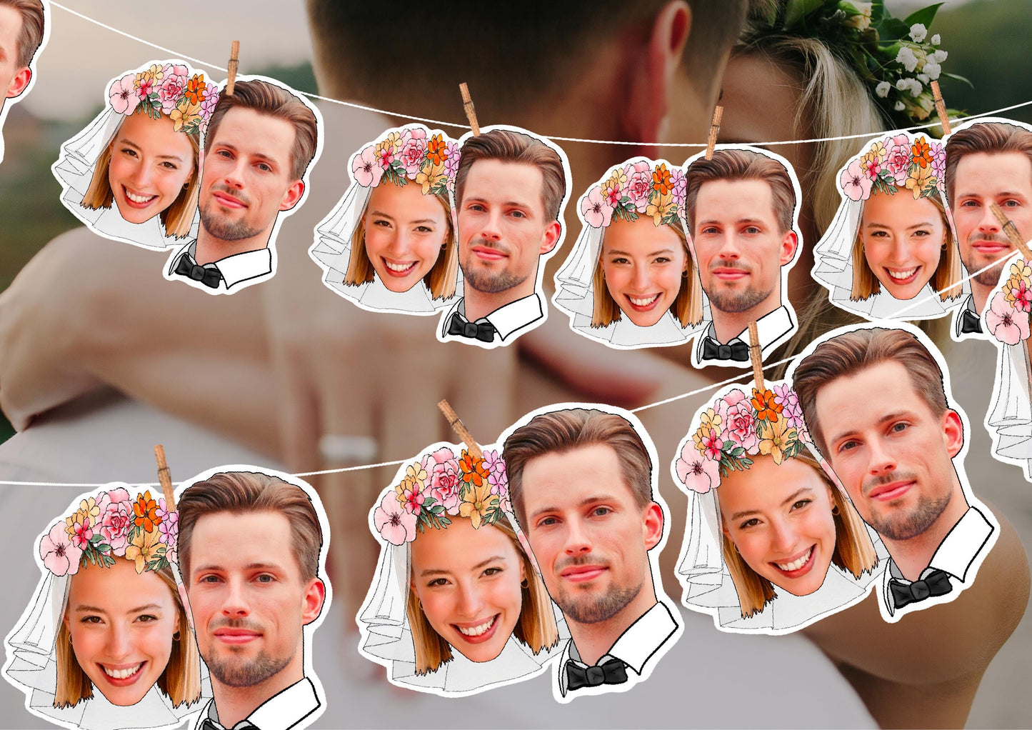 Bridal Shower Banner – Personalised Face Garland – Funny Photo Banner for Hen Party or Wedding Shower – Custom Bride & Friends Decoration