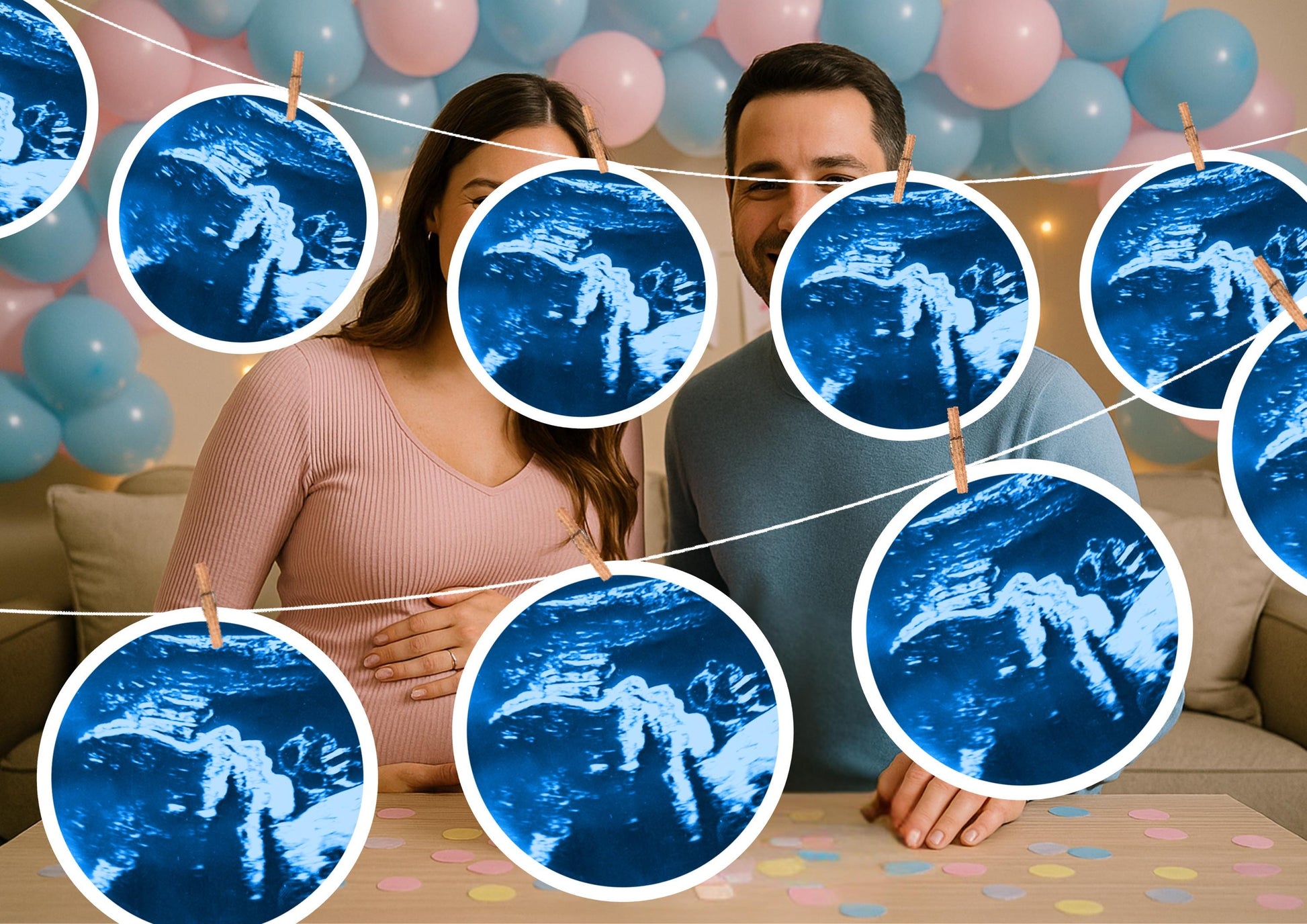 Custom Baby Scan & Baby Banner – Personalised Face Garland – Baby Shower, Gender Reveal, Christening and First Birthday Photo Decoration