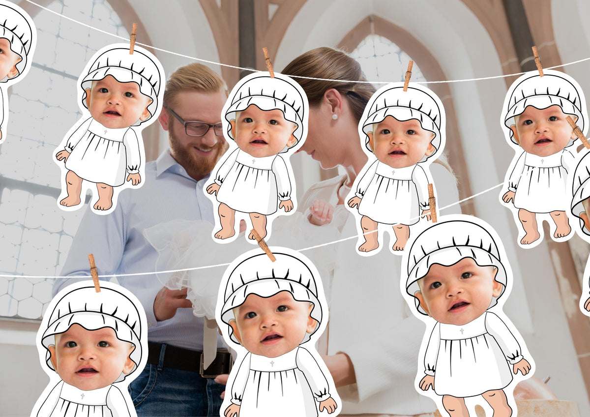 Baptism photo Banner | Personalised Christening Face Garland | Custom Baby art | Religious Fun Party Decoration and Decor