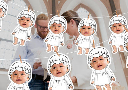 Baptism photo Banner | Personalised Christening Face Garland | Custom Baby art | Religious Fun Party Decoration and Decor