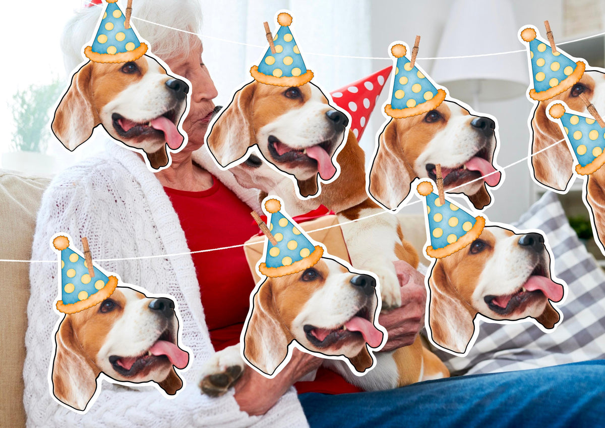 Personalised Pet Photo Garland: Custom Dog or Cat Face Banner for Birthdays, Parties & Home Decor
