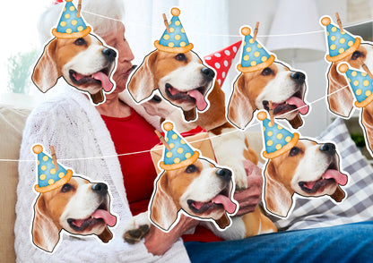 Personalised Pet Photo Garland: Custom Dog or Cat Face Banner for Birthdays, Parties & Home Decor