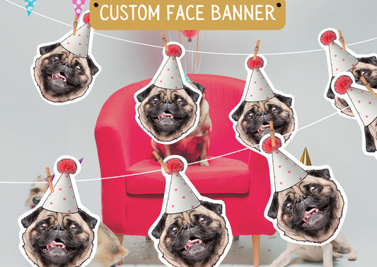 Personalised Pet Photo Garland: Custom Dog or Cat Face Banner for Birthdays, Parties & Home Decor