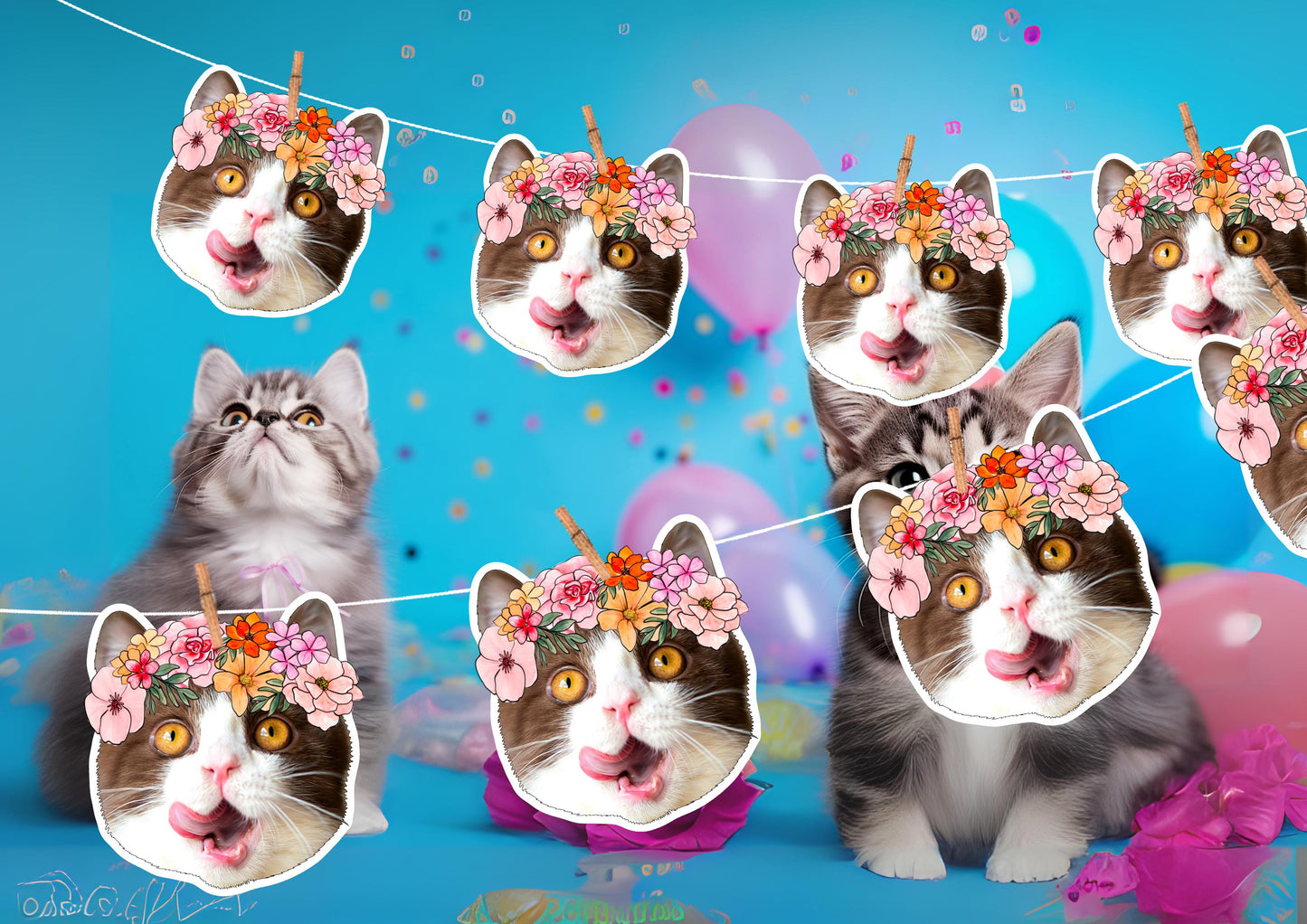 Pet Wedding Banner – Personalised Dog or Cat Face Garland – Custom Photo Wedding Decoration – Funny Pet Wedding or Engagement Party Banner