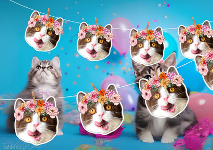 Pet Wedding Banner – Personalised Dog or Cat Face Garland – Custom Photo Wedding Decoration – Funny Pet Wedding or Engagement Party Banner