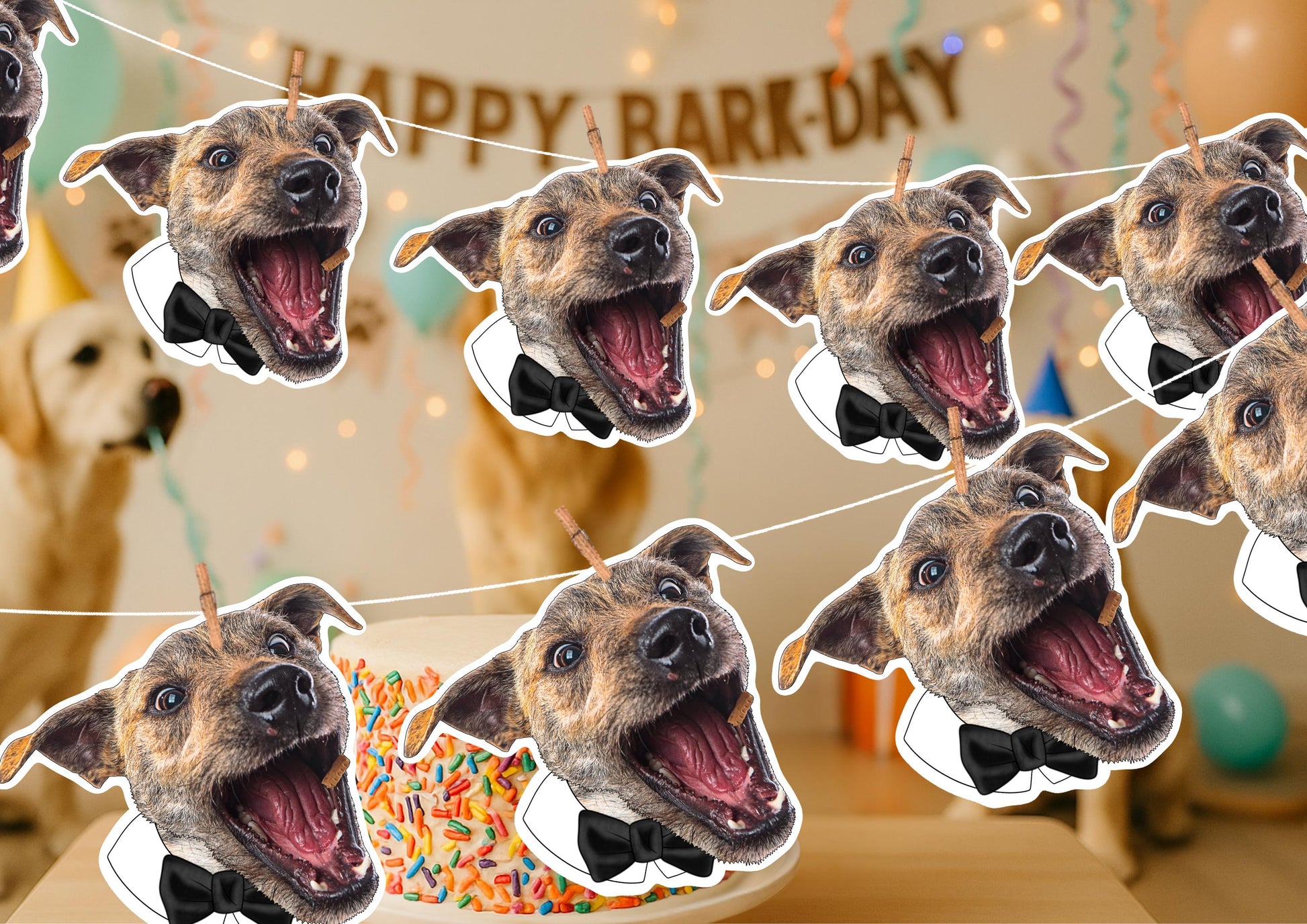 Pet Wedding Banner – Personalised Dog or Cat Face Garland – Custom Photo Wedding Decoration – Funny Pet Wedding or Engagement Party Banner