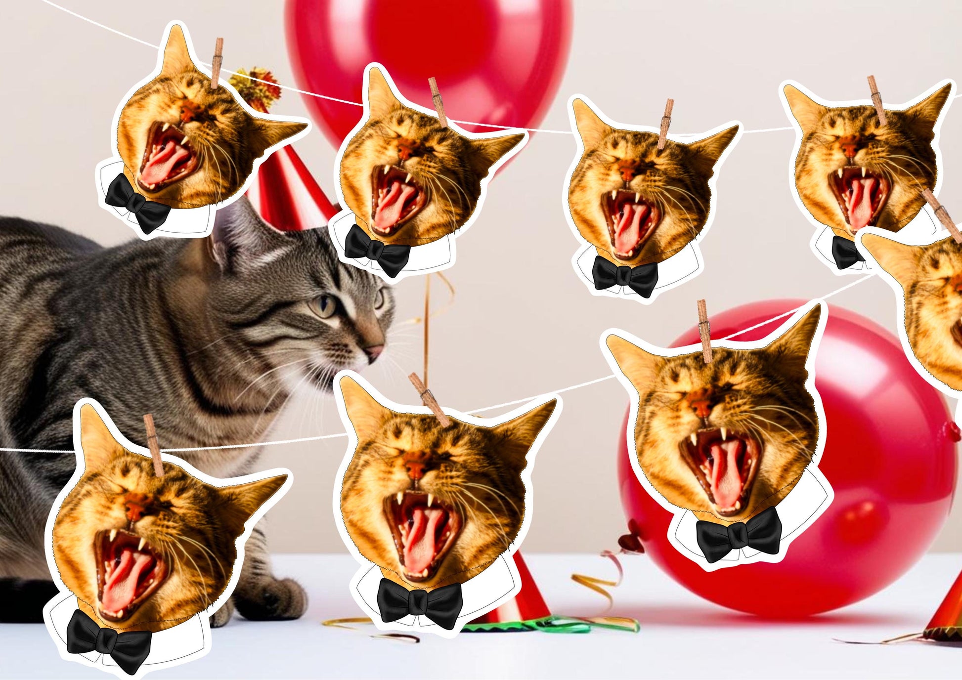 Pet Wedding Banner – Personalised Dog or Cat Face Garland – Custom Photo Wedding Decoration – Funny Pet Wedding or Engagement Party Banner