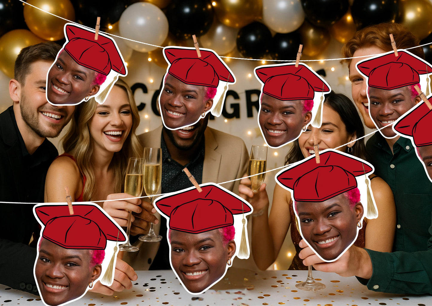 Personalised Graduation Photo Banner: Custom Face Garland for University Celebration & School Party Decor