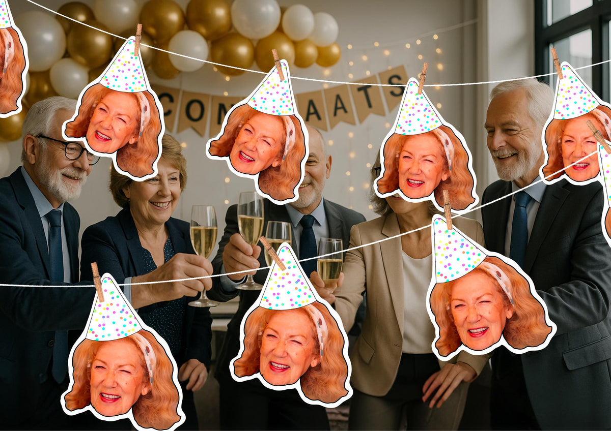 Personalised Office Party Photo Banner: Custom Face Garland for Retirement, Promotion, Farewell Celebration