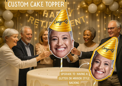 Personalised Office Party Cake Topper: Custom Face Garland for Retirement, Promotion, Farewell Celebration