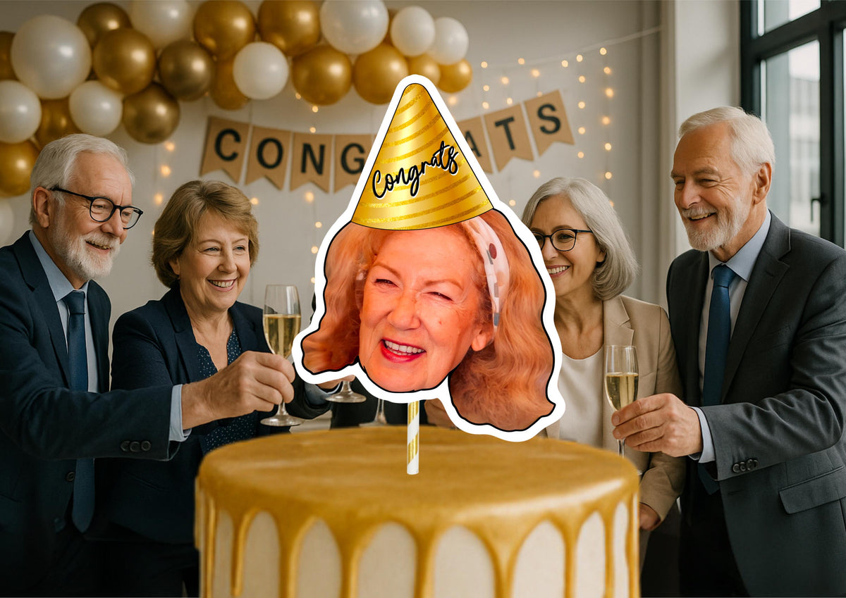 Personalised Office Party Cake Topper: Custom Face Garland for Retirement, Promotion, Farewell Celebration