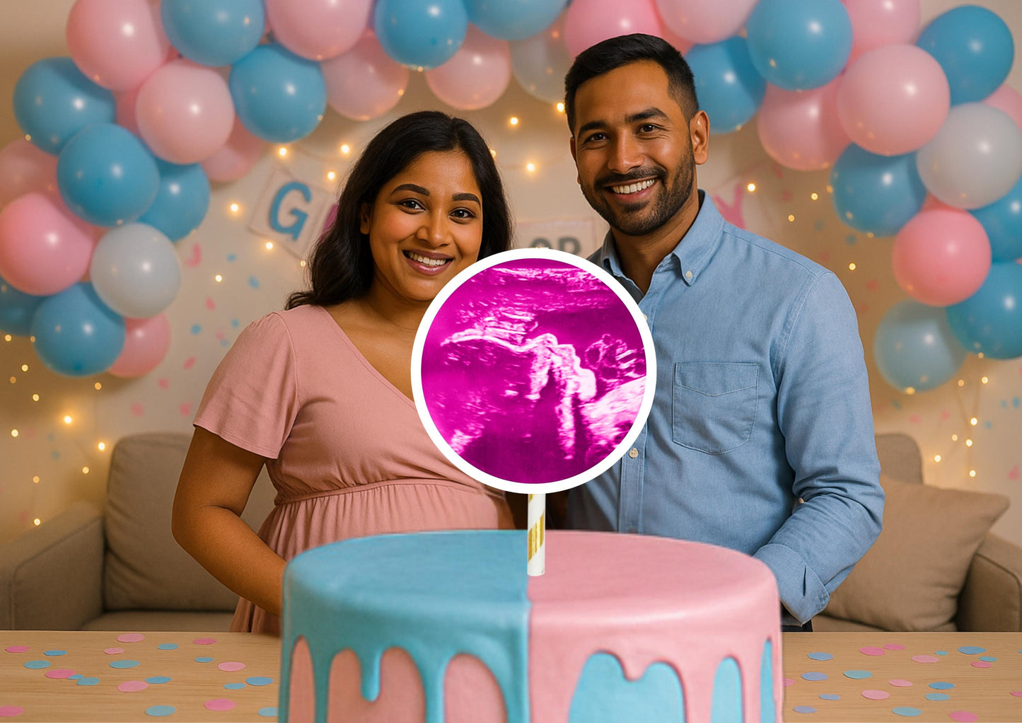Personalized Baby Scan Cake Topper: Photo Face Garland for Shower, Gender Reveal, Christening, 1st Birthday