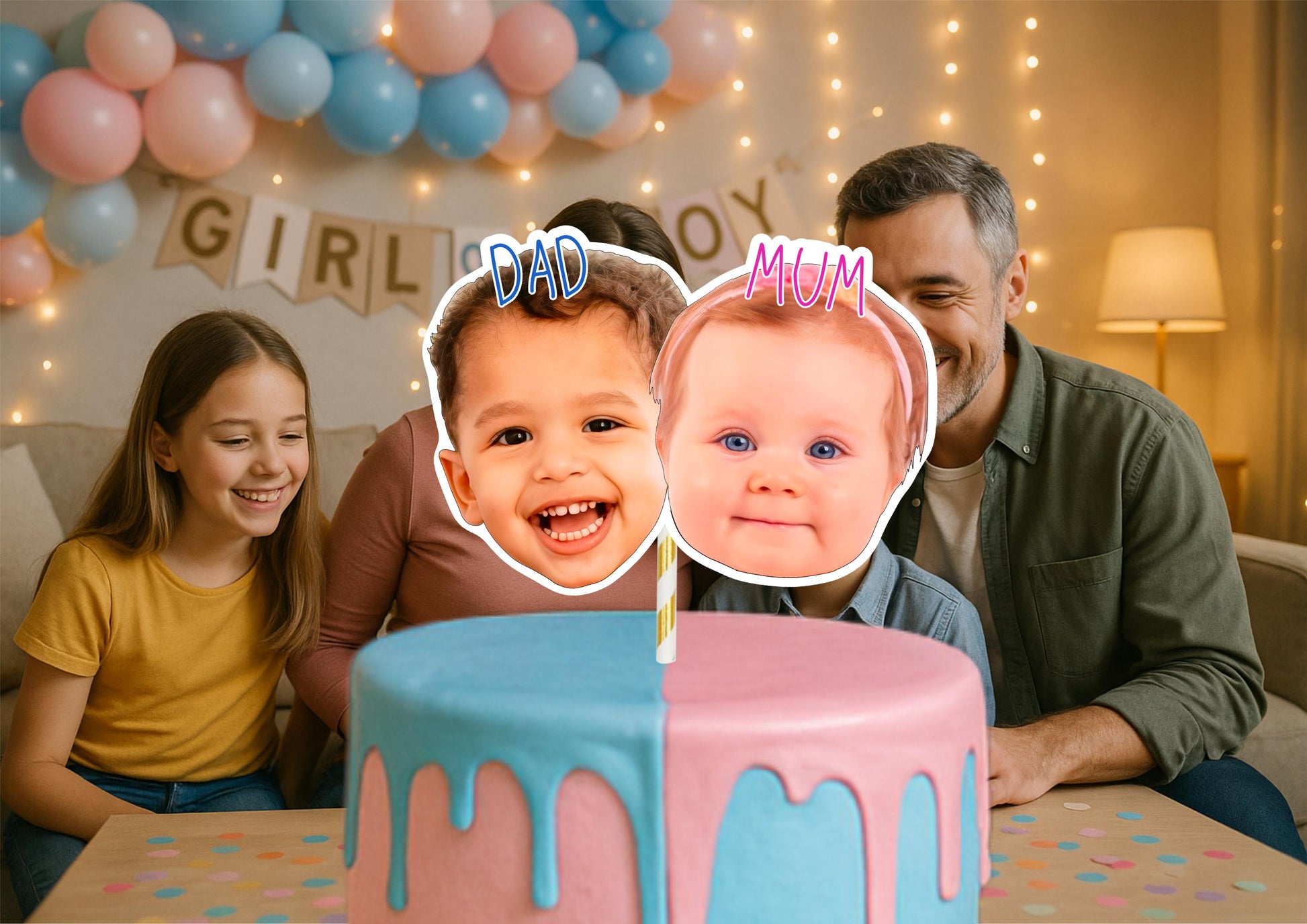 Custom Baby Scan Cake Topper | Personalised Face Garland | Baby Shower, Gender Reveal, Christening and First Birthday Photo Decoration