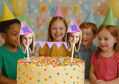 Personalised Kids Birthday Cake Topper | Custom Face & Name Bunting Topper | Fun Children’s Photo Cake Decoration | Colourful Party Decor