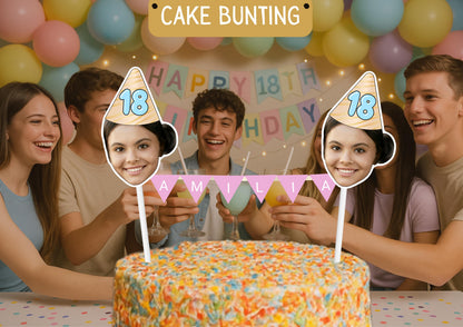 Personalized 18th Birthday Cake Topper: Custom Face & Name Bunting for Milestone Celebration