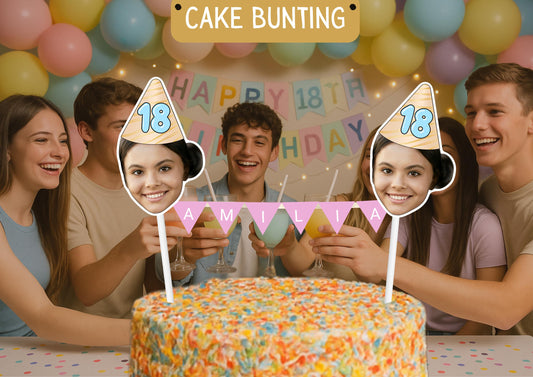 Personalized 18th Birthday Cake Topper: Custom Face & Name Bunting for Milestone Celebration