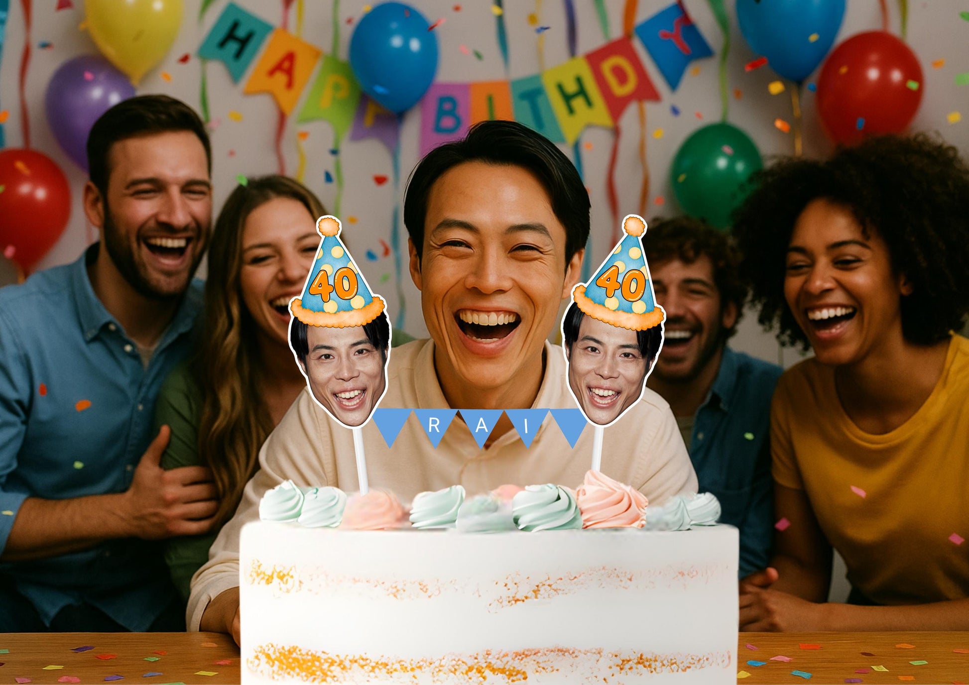 Personalised 30th Birthday Face & Name Bunting Cake Topper | Custom Milestone Party Decoration | Funny Adult Birthday Cake Decoration