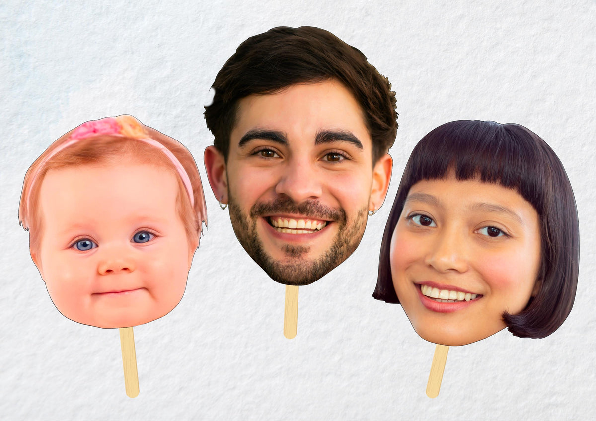 Photo Face on a stick, Masks for Personalised Birthdays, Hen Parties & Stag Dos | Custom Party Decorations and Gifts | pet heads