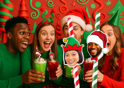 Personalised Christmas Party Straws Custom Face Toppers Festive Drinks Decoration Xmas Holiday Photo Tableware Gift