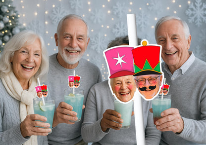 Personalised Christmas Party Straws Custom Face Toppers Festive Drinks Decoration Xmas Holiday Photo Tableware Gift
